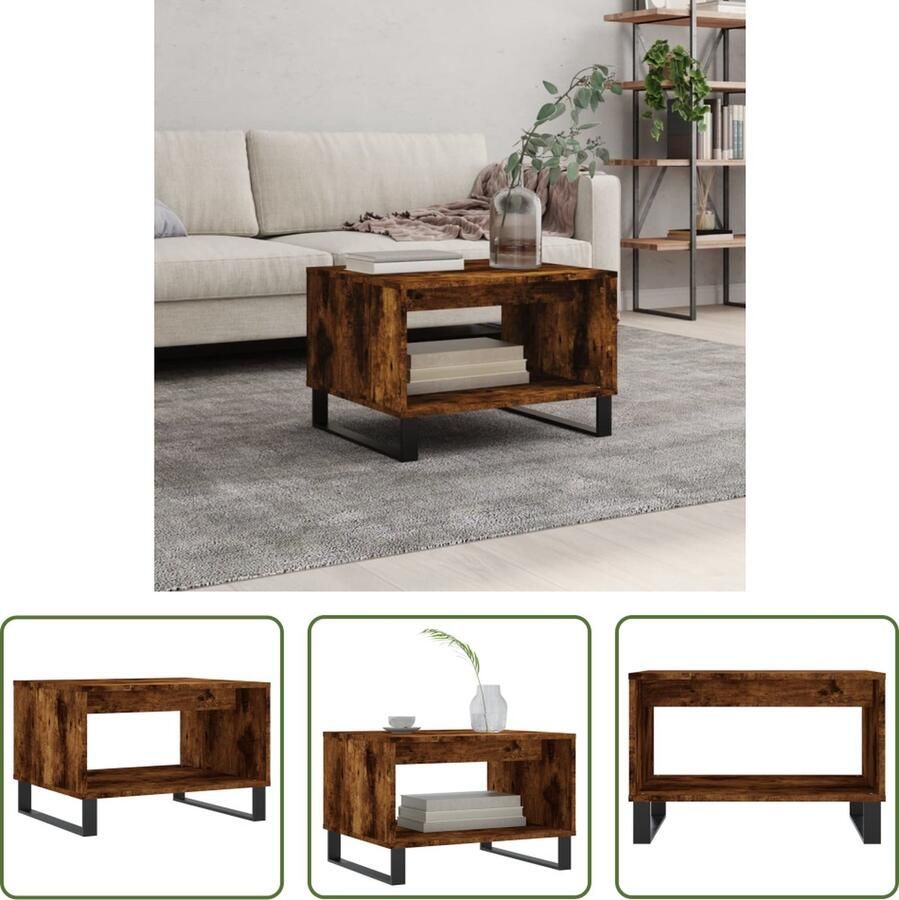 VidaXL The Living Store Salontafel Trendy Bijzettafel 60x50x40 cm Gerookt eiken hout ijzer Montage vereist