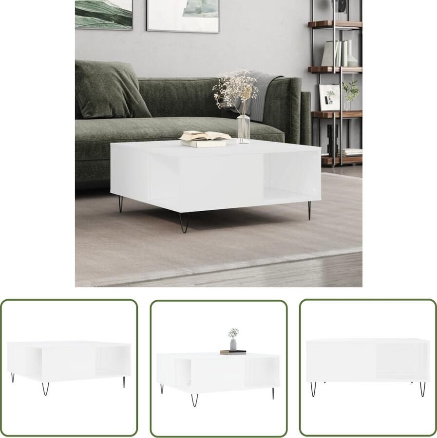 VidaXL The Living Store Salontafel Wit 80x80x36.5 cm Bewerkt hout en metaal