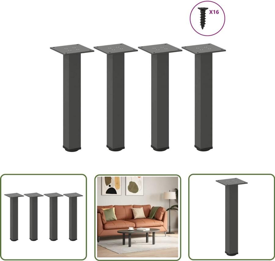 VidaXL The Living Store Salontafelpoten 4 st 30-32 cm staal antraciet Salontafel Potten Tafelstijlen Moderne Tafellaar Metalen Tafelpoten Salontafel Onderstel