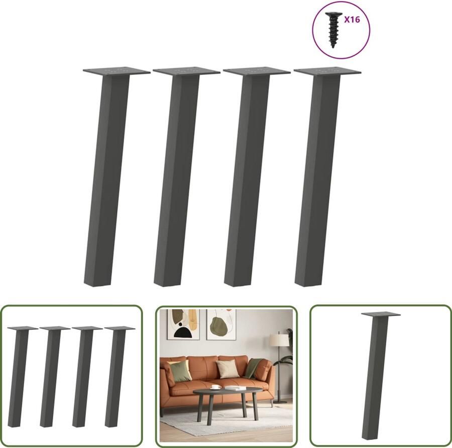 VidaXL The Living Store Salontafelpoten 4 st 42 cm staal antraciet Salontafel Potten Tafelstijlen Moderne Tafellampen Metalen Tafelpoten Zwart Tafelvoet