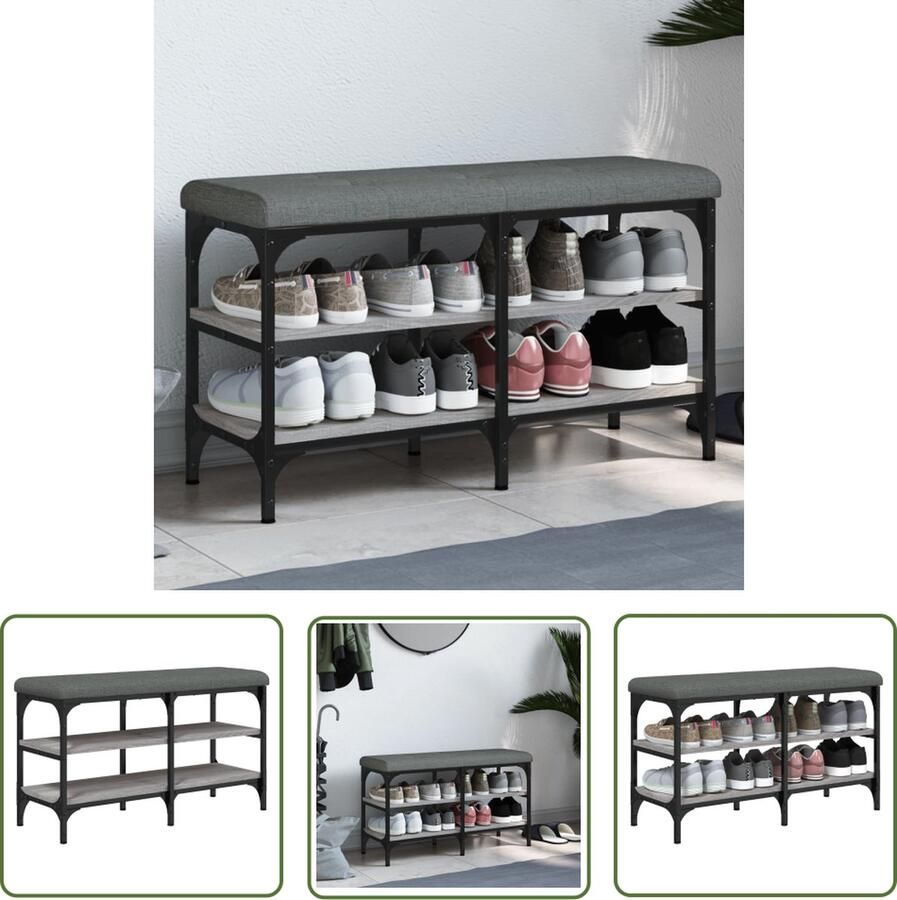VidaXL The Living Store Schoenenbankje 82x32x47 cm bewerkt hout grijs sonoma eikenkleur Schoenenbank Halstandaard Opbergbank Entree Meubilair Schoenuitlegger