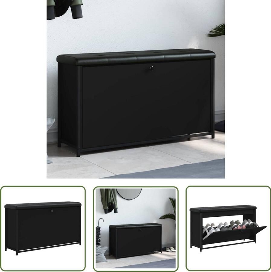 VidaXL The Living Store Schoenenbankje met klaplade 102x32x56 cm zwart Schoenenbankje Schoenenbankjes Halbankje Opbergbankje