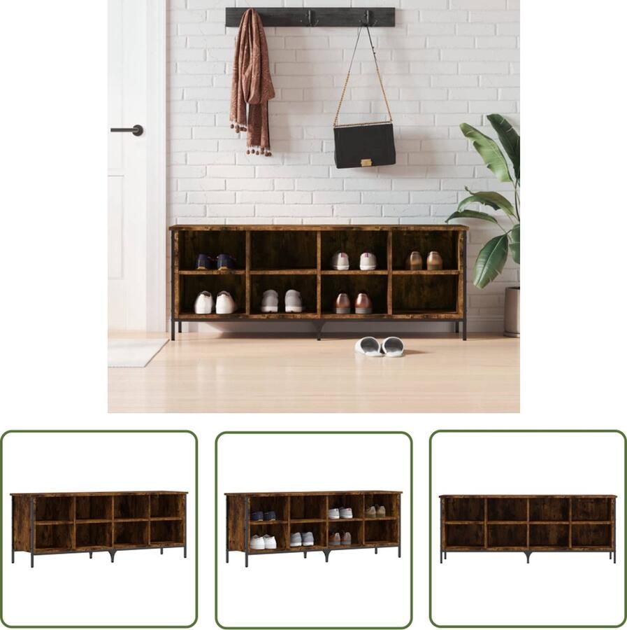 The Living Store Schoenenkast 131 x 35 x 50 cm gerookt eiken duurzaam materiaal stabiel frame voldoende opbergruimte veelzijdige functie Schoenenkast Schoenenopbergers Houten Kast Bruine Kast Entreemeubilair