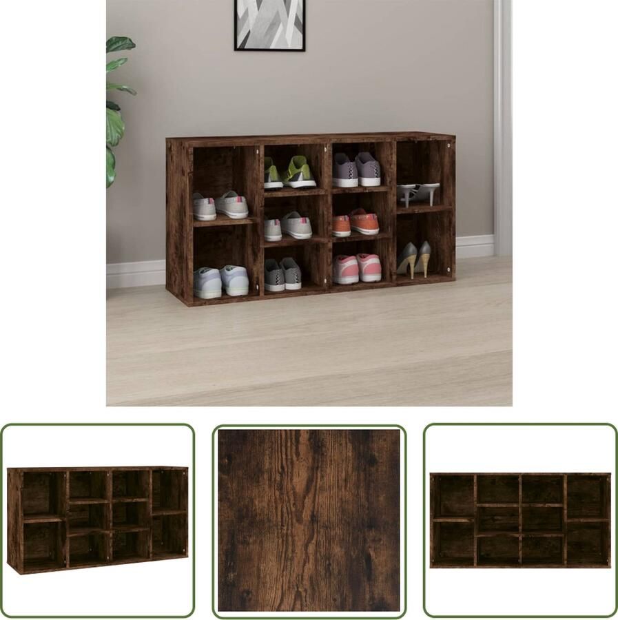 VidaXL The Living Store Schoenenkast Gerookt Eiken 103 x 30 x 54.5 cm 10 Vakken