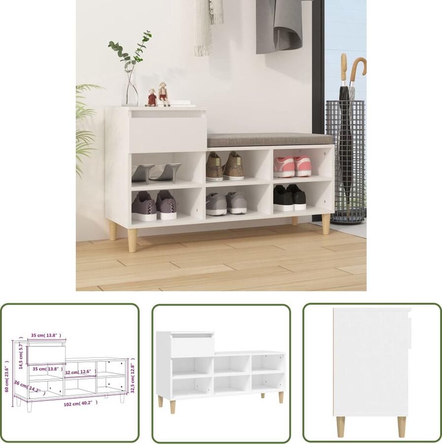 VidaXL The Living Store Schoenenkast Meubilair 102 x 36 x 60 cm Wit - Foto 2