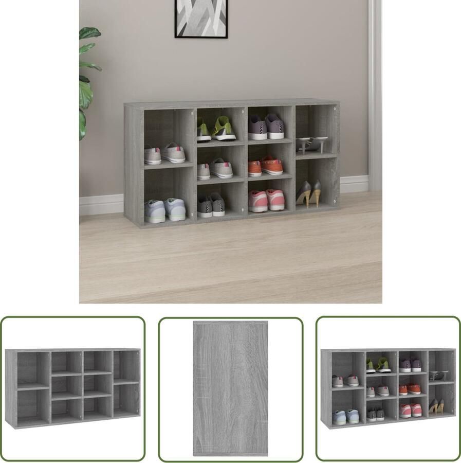 VidaXL The Living Store Schoenenkast Modern Grijs Sonoma Eiken 103 x 30 x 54.5 cm Stevig materiaal - Foto 2