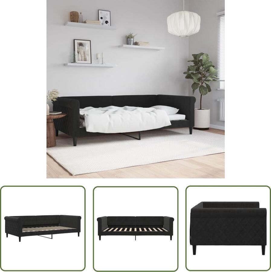 The Living Store Slaapbank Fluweel Zwart 229x110x68 cm 2-in-1 Dagbed Slaapbank Daybed Tweepersoonsbed Velvet Sofa Zitzitting