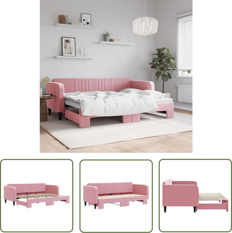 VidaXL The Living Store Slaapbank 2-in-1 Roze fluweel 223 x 90 x 75 cm Geschikt voor 80 x 200 cm matras Montage vereist