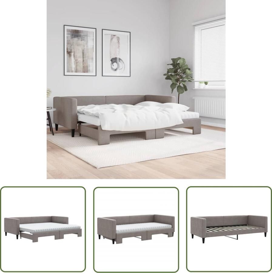 VidaXL The Living Store Slaapbank 2-in-1 Taupe 223x192.5x68cm Veelzijdige Comfortabele Slaapbank met Onderschuifbed Duurzame Stof en Solide Constructie Schuimmatras Inbegrepen