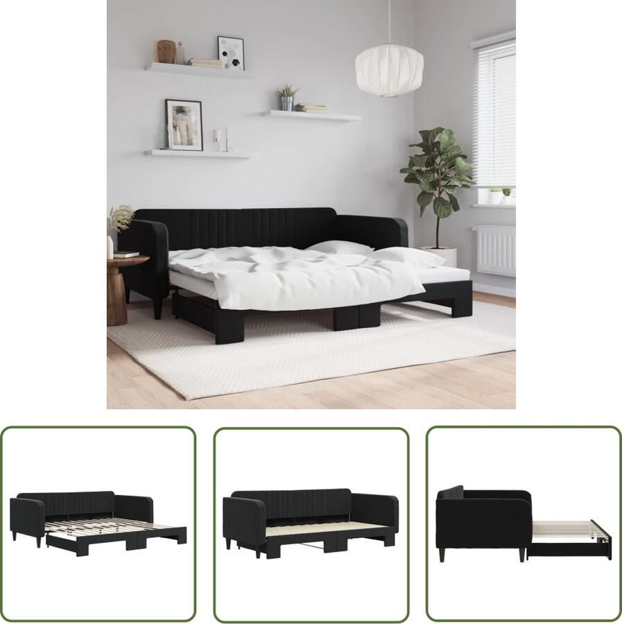 VidaXL The Living Store Slaapbank 2-in-1 Zwart Fluweel 223 x 212.5 x 75 cm Geschikt voor matras 100 x 200 cm Matras niet inbegrepen The Living Store