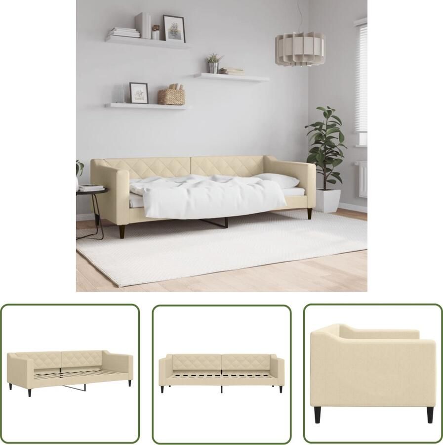 VidaXL The Living Store Slaapbank 223x90x67 cm Crème Stof en massief hout Multiplex lattenbodem