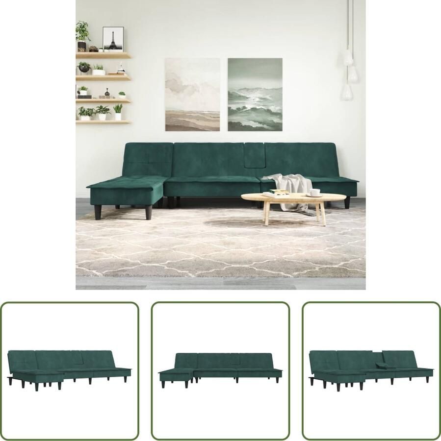 VidaXL The Living Store Slaapbank Chaise Longue 255 x 140 x 70 cm Donkergroen Fluweel