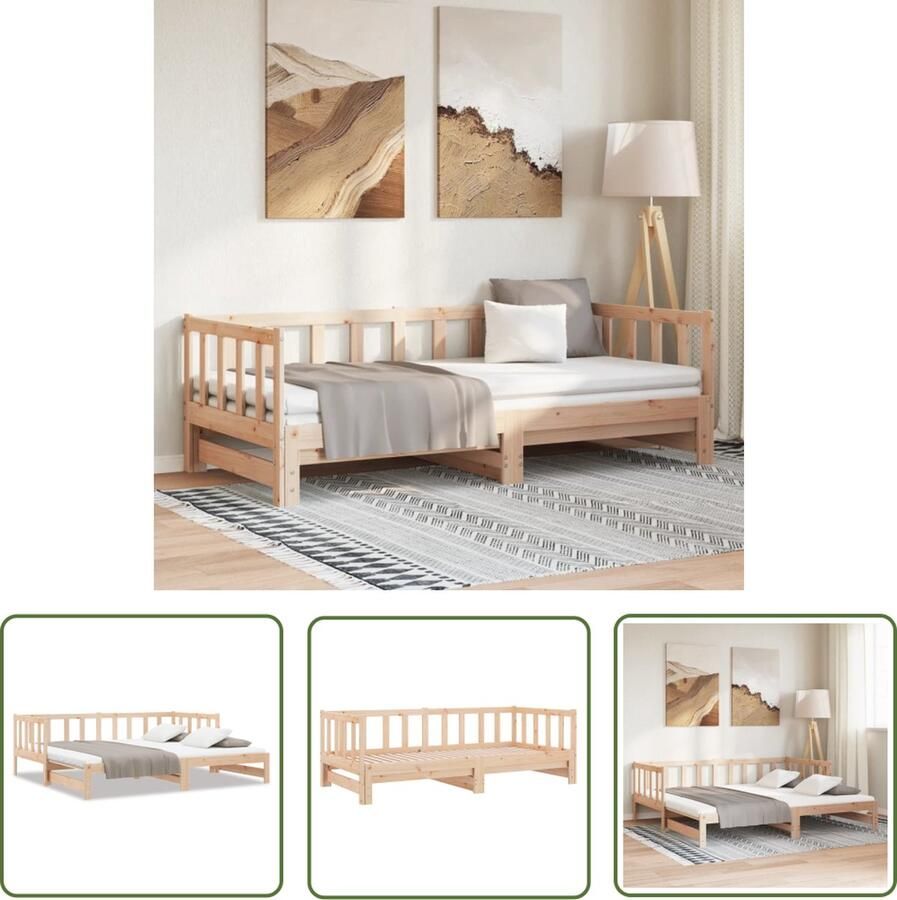 VidaXL The Living Store Slaapbank Grenenhout Uitschuifbaar bed 193.5 x 184 x 66 cm Onbehandeld
