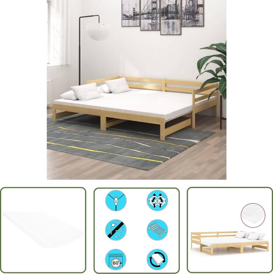 The Living Store Slaapbank uitschuifbaar massief grenenhout 2x(90x200) cm Bedbank Bedbanken Bed Bank Bed Banken Slaapbank Slaapbanken Slaap Bank Slaap Banken Houten Bedbank Houten Bedbanken Houten Slaapbank - Foto 2