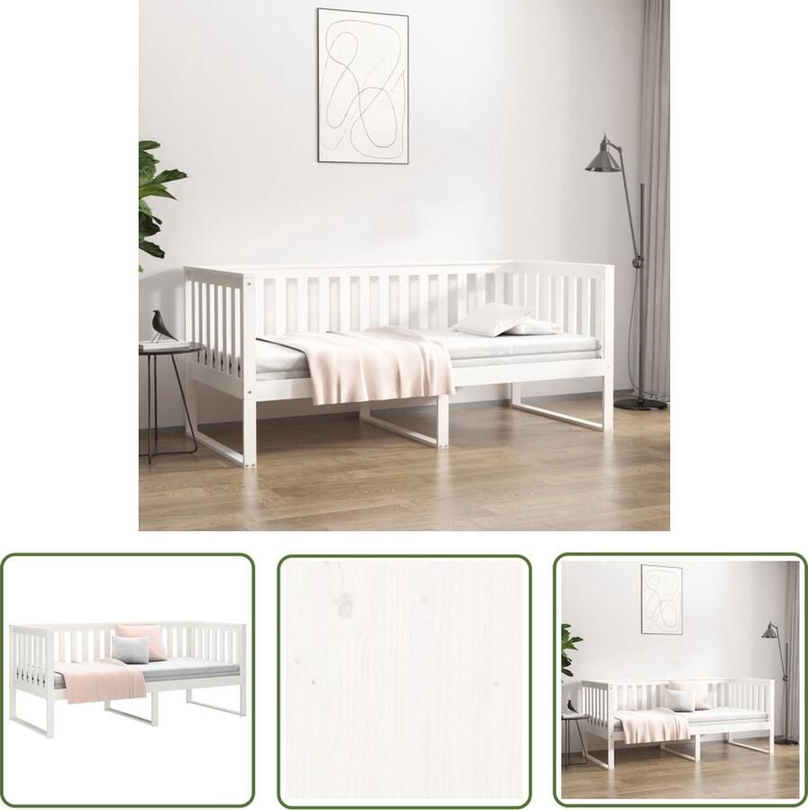The Living Store Slaapbank 100x200 cm massief grenenhout wit Slaapbank Slaapbanken Bedbank Bed Bedframe Houten Bedframe Bedbodem Logeerbed Slaapmeubel Ledikant Bedbanken - Foto 2