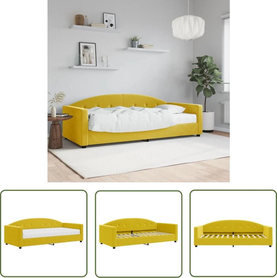 The Living Store Slaapbank Geel Fluweel 222x100x75 Inclusief Schuimmatras Slaapbank Sofa Bed Tweepersoons Bed Gelauwerd Bed Lounge Meubels
