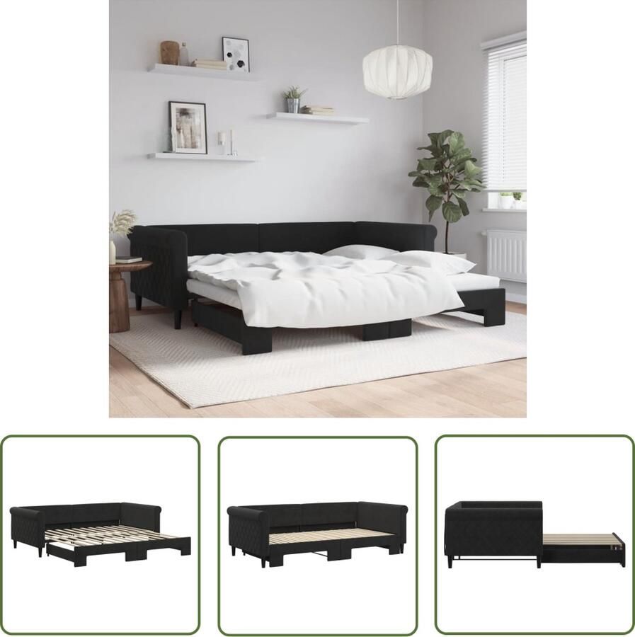 The Living Store 2-in-1 Slaapbank Verstelbaar Zwart Fluweel 229x110x68cm Matras 100x200cm Matrassen apart verkrijgbaar Slaapbank Tweepersoonsbed Sofa Bed Zwarte Slaapbank Fluweelslaapbank