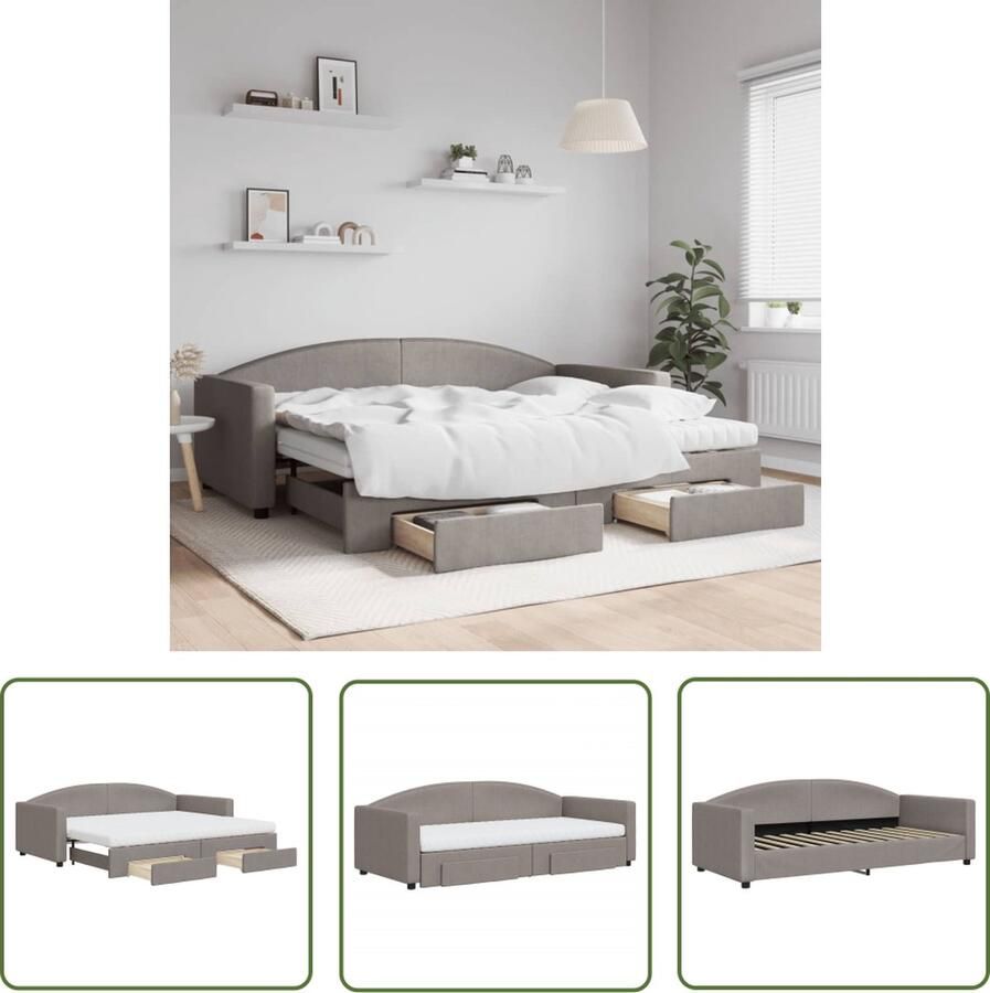 VidaXL The Living Store Slaapbank met Onderschuifbed 223 x 100 x 75 cm Taupe