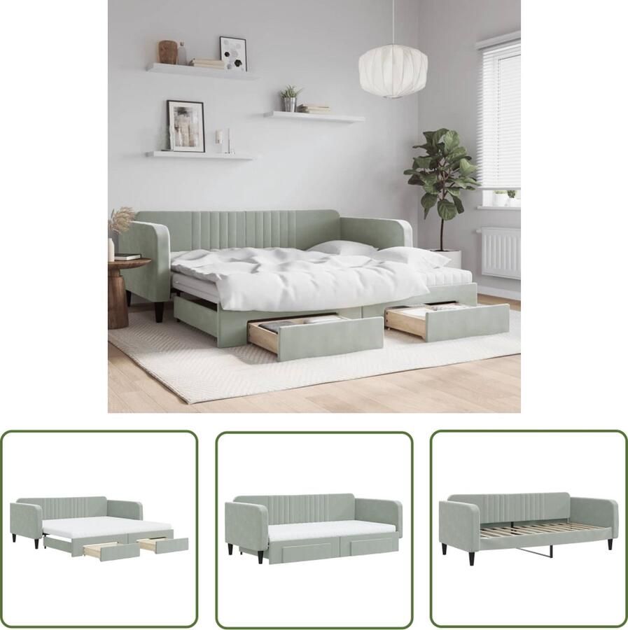 VidaXL The Living Store Slaapbank met Onderschuifbed 223 x 110 x 75 cm Lichtgrijs