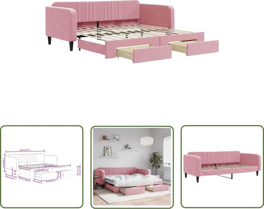 VidaXL The Living Store Slaapbank met onderschuifbed 223 x 110 x 75 cm roze fluweel