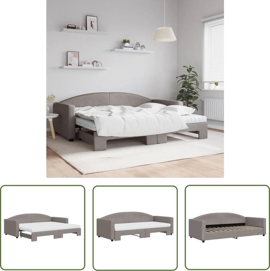 VidaXL The Living Store Slaapbank met onderschuifbed Modern ontwerp Comfortabel schuimmatras Taupe 223x100x75 cm (BxDxH) 90x200x10 cm (BxLxD)