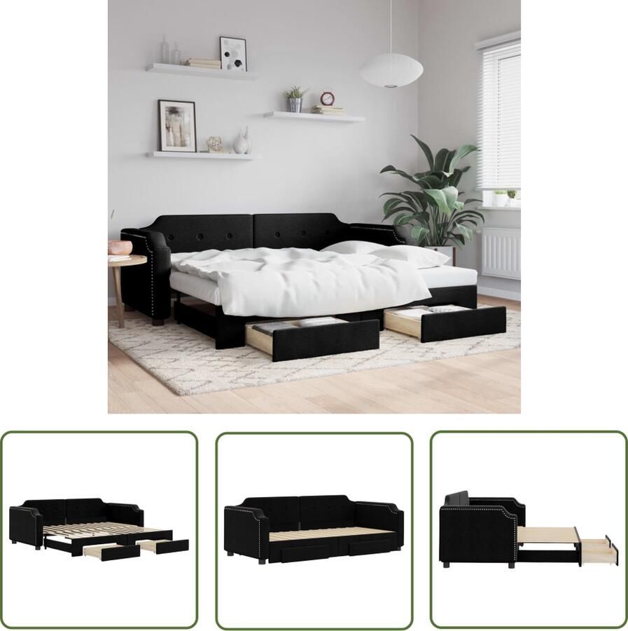 VidaXL The Living Store Slaapbank Onderschuifbed 223 x 172.5 cm Zwart Duurzame stof 2 lades