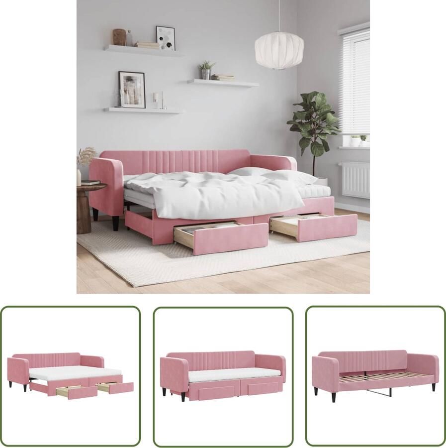 VidaXL The Living Store Slaapbank Onerschuifbed 223 x 90 x 75 cm Fluweel Roze