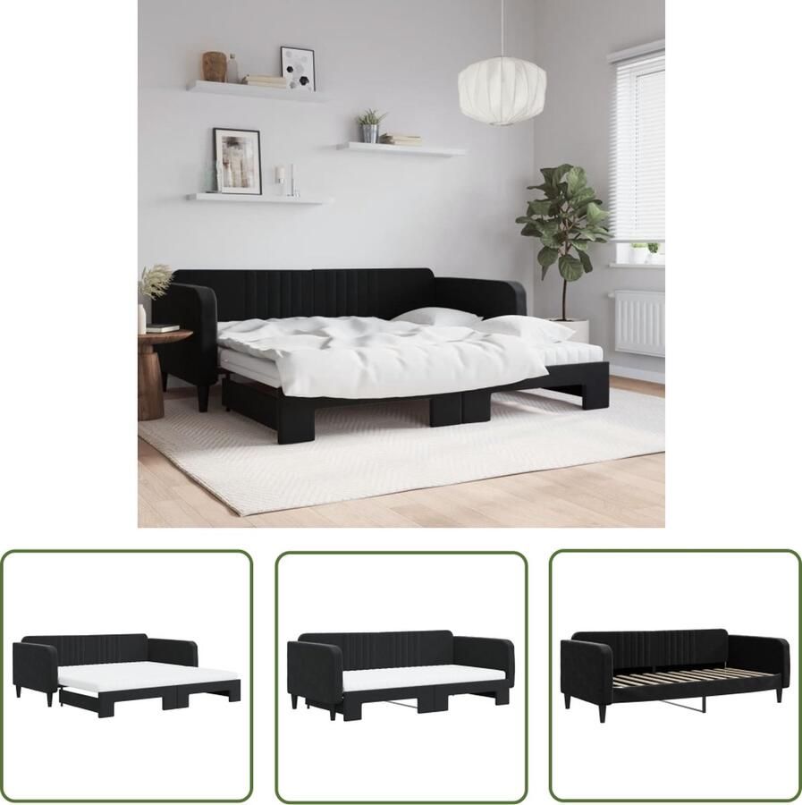 VidaXL The Living Store Slaapbank Slaapbanken 223x110x75 cm Comfortabel schuimmatras Zwart fluweel Modern design