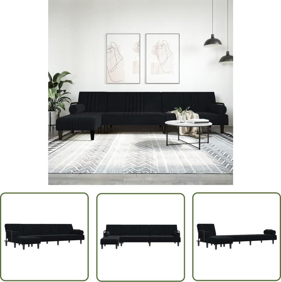 VidaXL The Living Store Slaapbank Velvet Zwart L-vormig Multifunctioneel 260 x 140 x 70 cm Met Chaise Longue