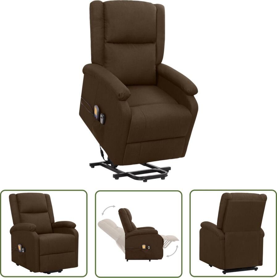 VidaXL The Living Store Sta-op Massagestoel Donkerbruin Verstelbaar Heffunctie Massagefunctie Comfortabel Stevig 70x89x103.5 cm - Foto 2