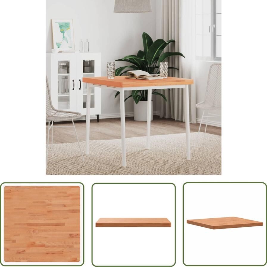 VidaXL The Living Store Tafelblad Beukenhout 70x70x4 cm Vierkant