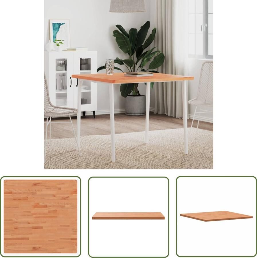 VidaXL The Living Store Tafelblad Beukenhout 80 x 80 x 2.5 cm Afgeronde hoeken
