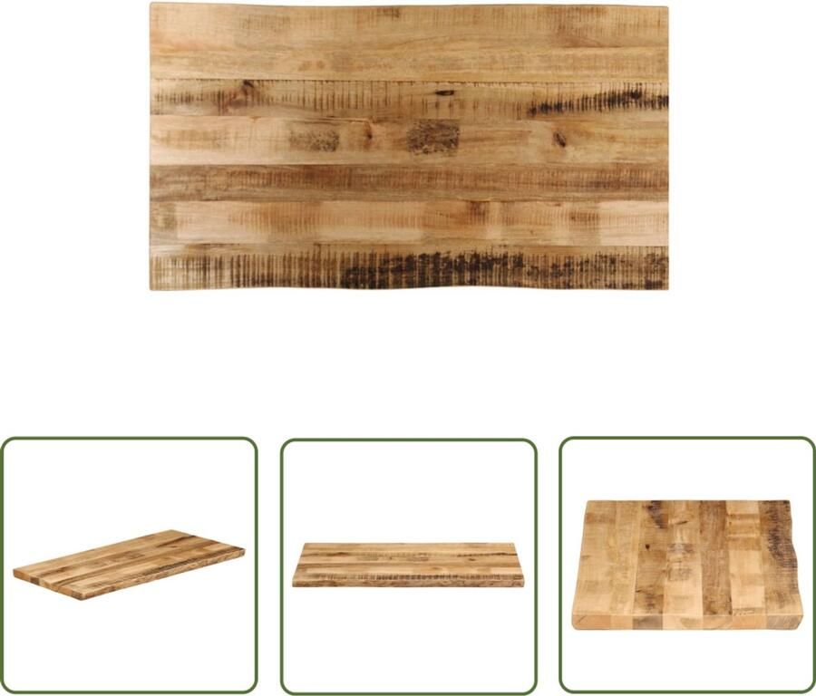 The Living Store Mangohout Tafelblad 110 x 60 x 3.8 cm Natuurlijke Rand Massief mangohout met unieke houtnerven voor frisse uitstraling Tafelblad Mangohout Naturel Vintage Design