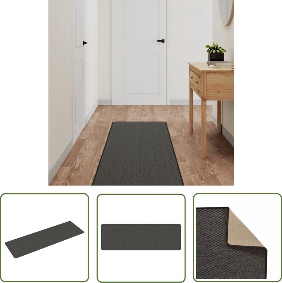 The Living Store Tapijtloper Sisal-look 50x150 cm Zacht en absorberend Machinewasbaar Antraciet Tapijtroper Sisallook Antraciet Vloerkleed Anti Slip