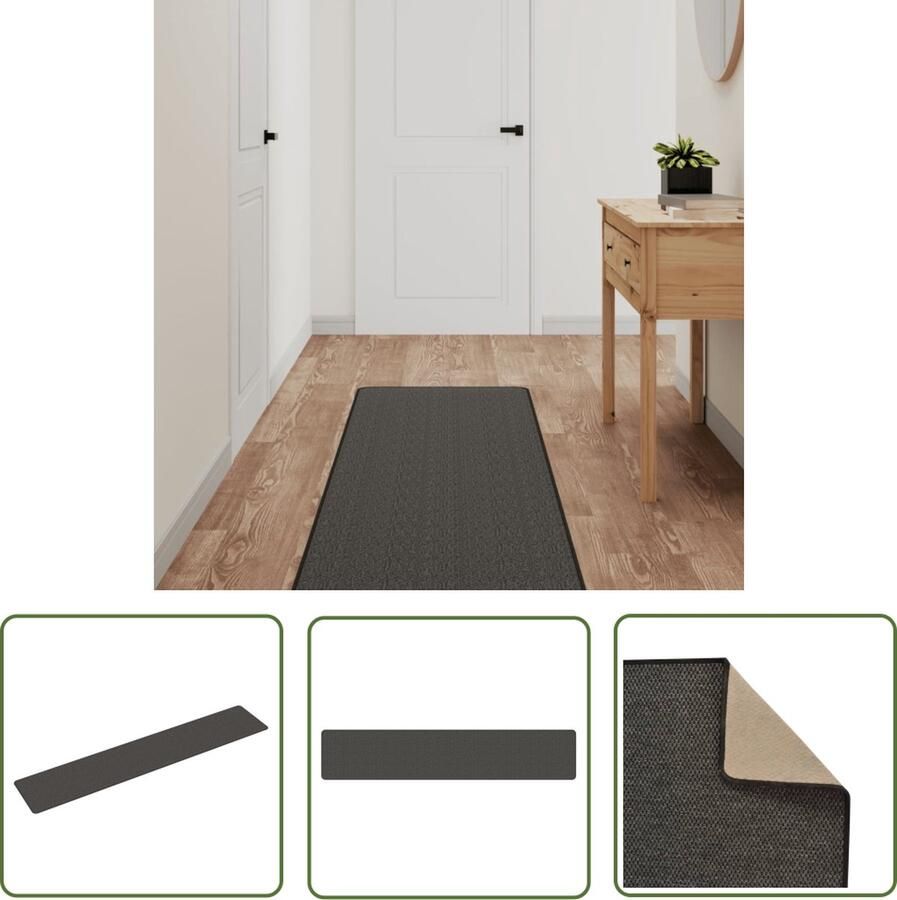 The Living Store Tapijtloper Sisal-look 50 x 250 cm Antraciet Machinewasbaar Tapijtloper Sisal Look Anthraciethout Vloerkleden Binnenhuisdecoratie