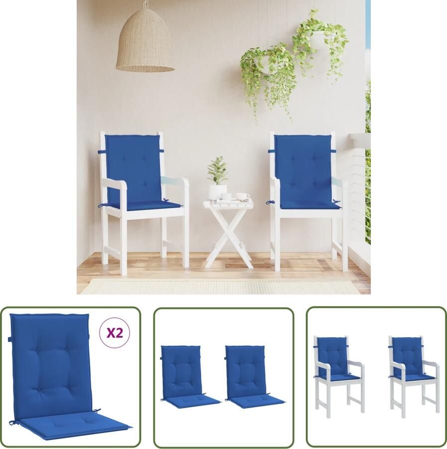 VidaXL The Living Store Tuinstoelkussens 2 st 100x50x3 cm oxford stof koningsblauw Tuinstoel Kussentjes Zitcushions Outdoor Kussens Lounge Kussens Balkon Kussens