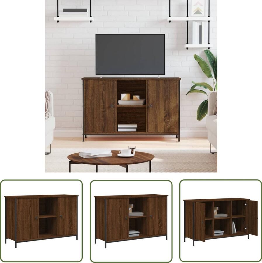 The Living Store Tv-meubel 100x35x65 cm bewerkt hout bruineikenkleurig Kast - Foto 2