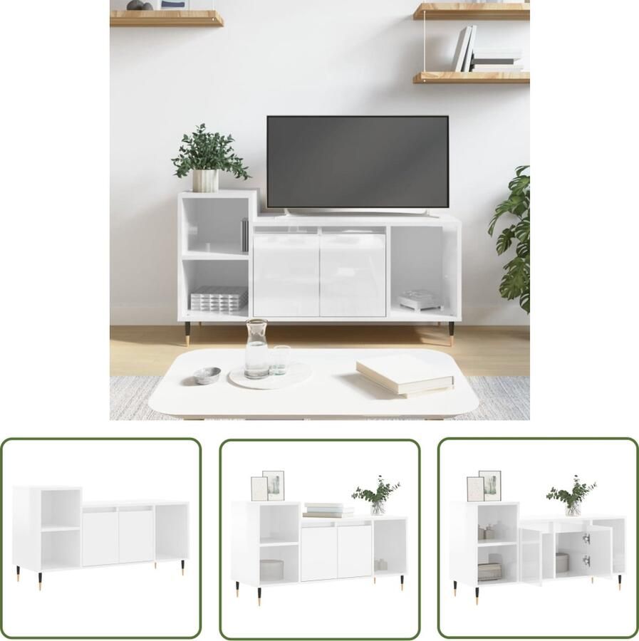 The Living Store TV-meubel Hoogglans wit 100 x 35 x 55 cm Stevig materiaal Tv-meubel Mediakas Salontafel Kast Houten Tv-meubel