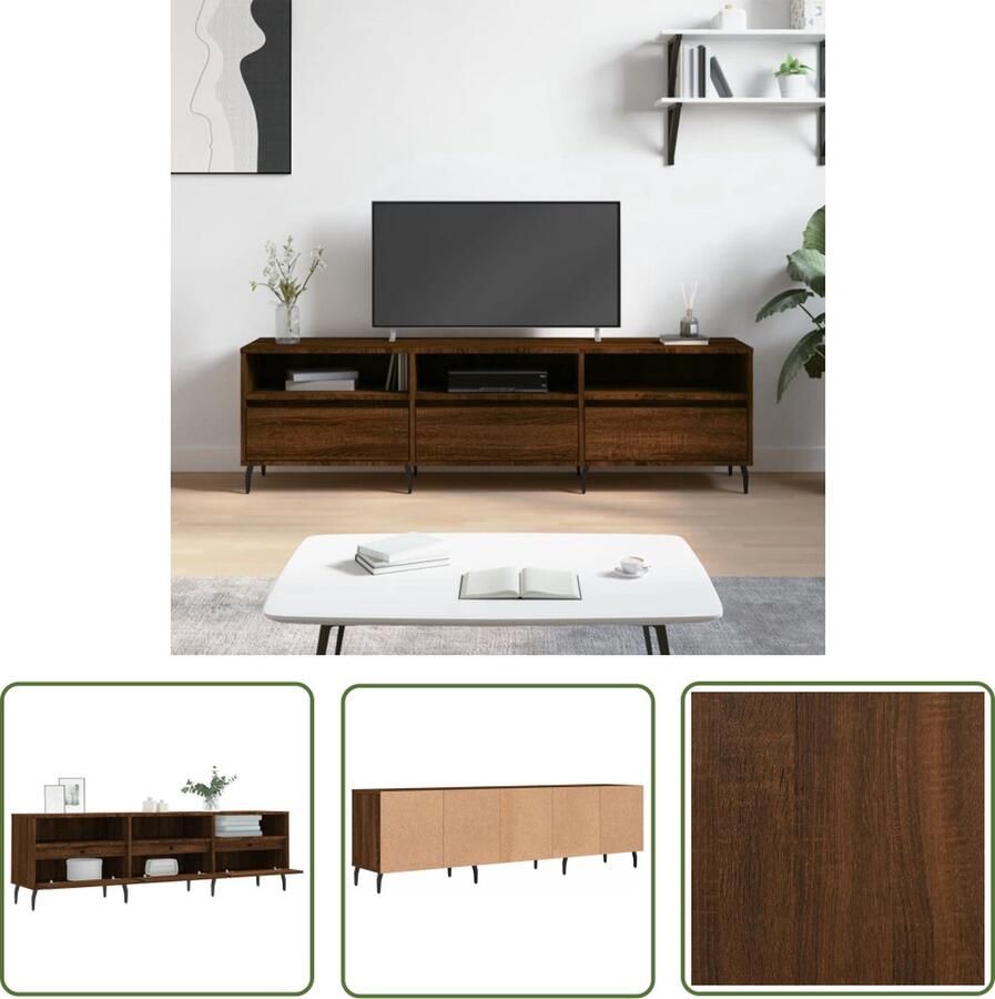 The Living Store Tv-meubel 150x30x44 5 cm bewerkt hout bruin eikenkleur Tv Kast Tv Meubels Houten Tv Stand Bruine Eiken Tv Kast Opbergruimte Tv Kast - Foto 3