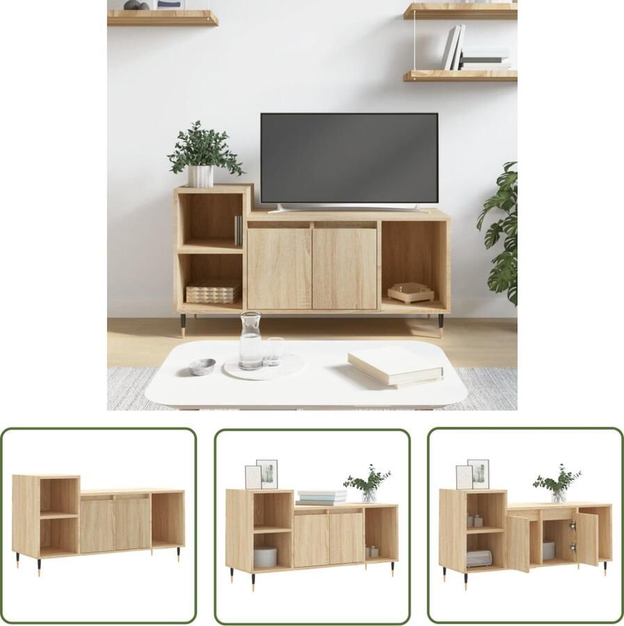 VidaXL The Living Store TV-meubel Sonoma Eiken 100 x 35 x 55 cm praktisch ontwerp stevig materiaal voldoende opbergruimte stevig blad praktische deuren montage vereist