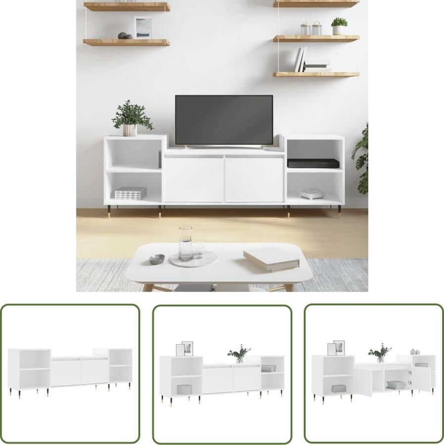 VidaXL The Living Store TV-meubel Trendy en praktisch Mediakast Afmetingen- 160x35x55cm Kleur- wit Materiaal- bewerkt hout en metaal