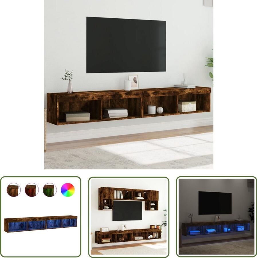VidaXL The Living Store Tv-meubels met LED-verlichting 2 st 100x30x30 cm gerookt eiken Tv Meubel Led Verlichting Houten Tv Kast Bruine Tv Kast Rustieke Tv Tafel