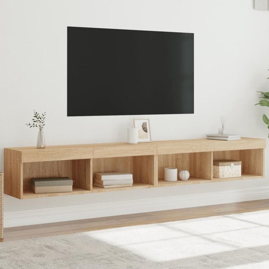 VidaXL The Living Store Tv-meubels met LED-verlichting 2 st 100x30x30 cm sonoma eiken Tv Kast Houten Tv Stand Led Tv Meubel Wandmontage Tv Unit Salontafel