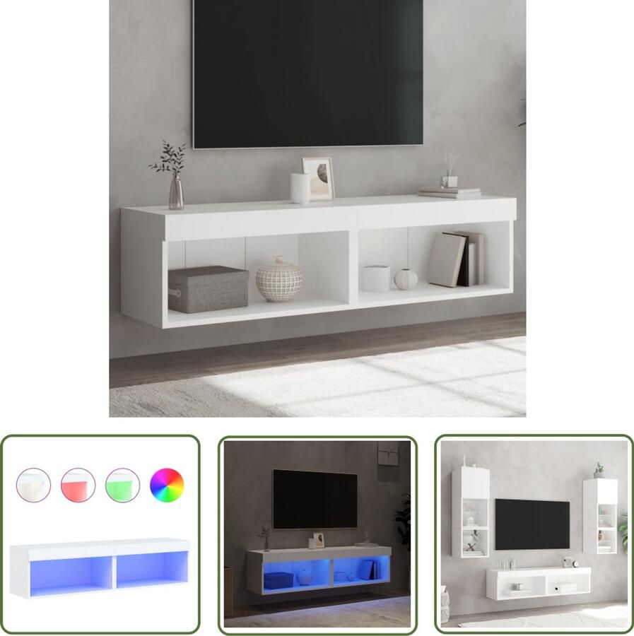 VidaXL The Living Store Tv-meubels met LED-verlichting 2 st 60x30x30 cm wit Tv Meubels Led Verlichting Houten Tv Kast Decoratie Salontafel