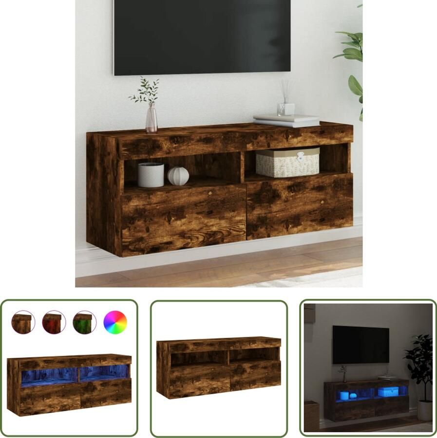 VidaXL The Living Store Tv-wandmeubel met LED-verlichting 100x30x40 cm gerookt eiken Tv-wandmeubel Zwevende Tv-kast Led-verlichting Rgb Verlichting Bruine Tv Kast