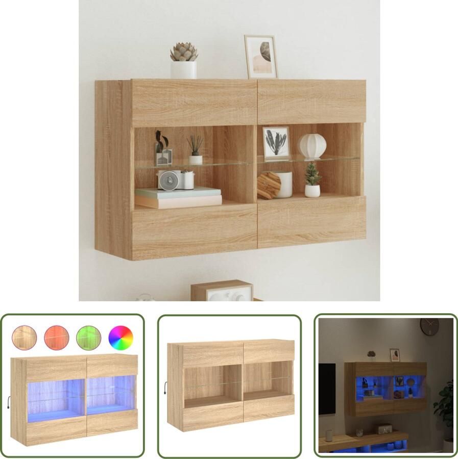 VidaXL The Living Store Tv-wandmeubel met LED-verlichting 98 5x30x60 5 cm sonoma eiken Tv Kast Tv Meubel Led Verlichting Salontafel Houten Tv Stand