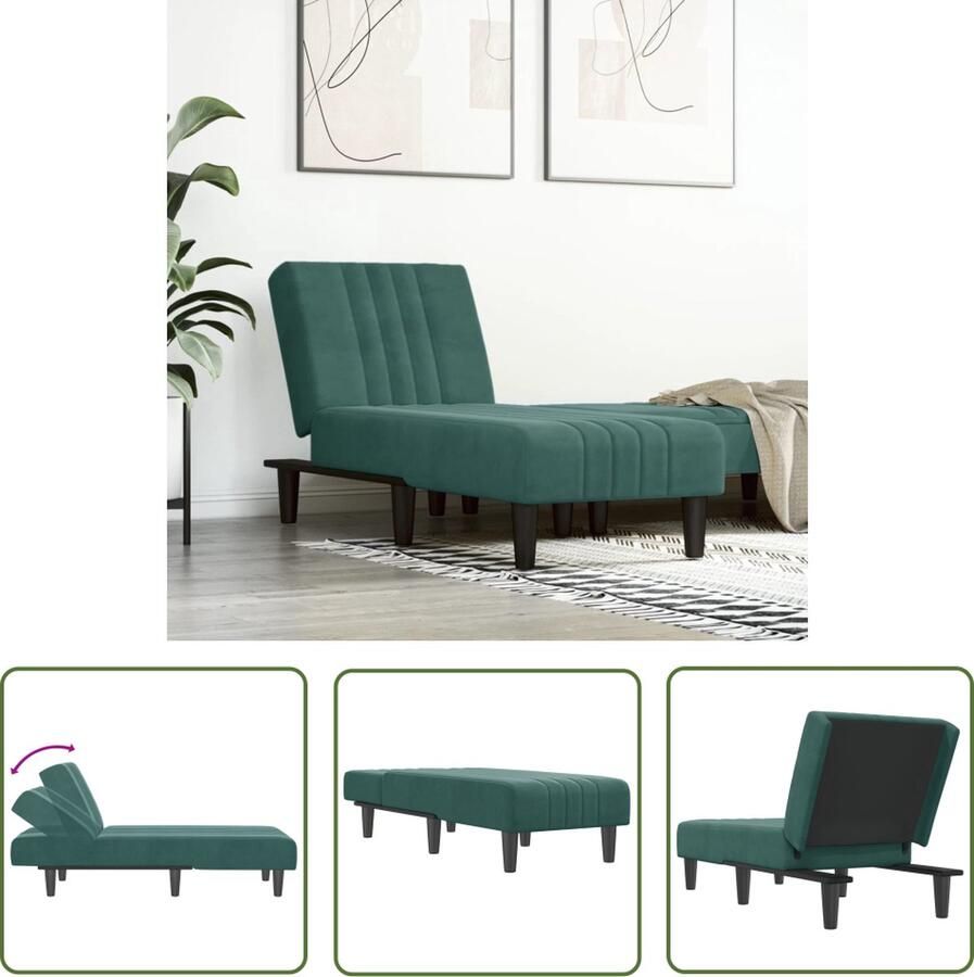 VidaXL The Living Store Verstelbare Chaise Longue Donkergroen Fluweel 55 x 155 x 33 cm Multiplex Frame