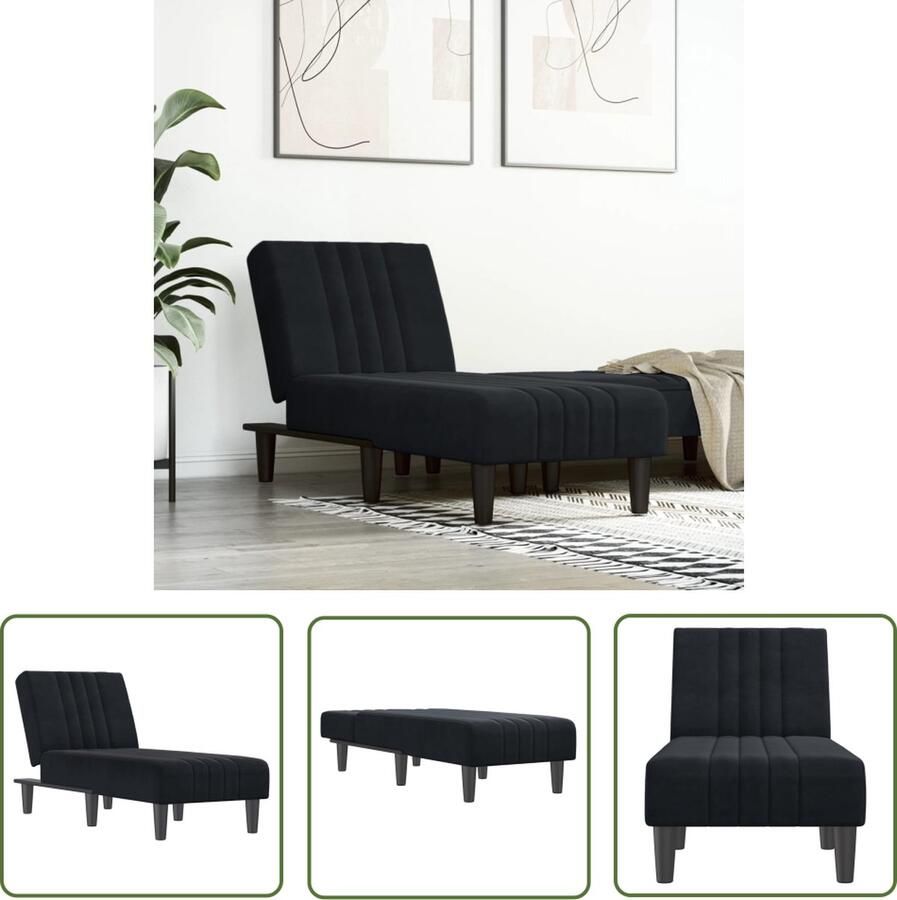 VidaXL The Living Store Verstelbare Chaise Longue Fluweel Zwart 55x140x70 cm Multifunctioneel - Foto 2