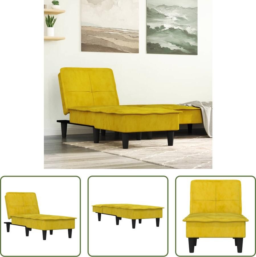 VidaXL The Living Store Verstelbare Chaise Longue Geel Fluweel 55 x 155 x 33 cm Multiplex Frame - Foto 2