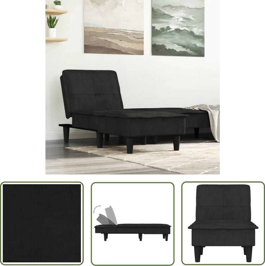 VidaXL The Living Store Verstelbare Chaise Longue Zwart 55 x 140 x 70 cm Fluweel en Multiplex - Foto 2